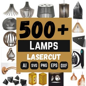 500+ lampen bundel lasergesneden svg-bestand, tafellamp moderne lantaarn dxf cnc vectorpatroon