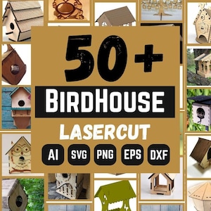 50+ Birdhouse lasergesneden bestandenbundel, Birdhouse-bundel, 3D- en 2D-patronen, CO2, CNC, waterstraal, hout, metaal, glas Svg, dxf, eps, png