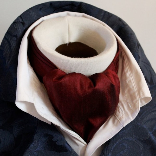 DAY Cravat Victorian Ascot Tie Cravat - Maroon Red Wine Dupioni SILK