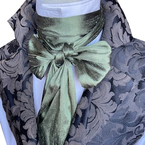 Extra LONG - Aspen Green Silk REGENCY Brummel Victorian Ascot Necktie Tie Cravat Dupioni Silk