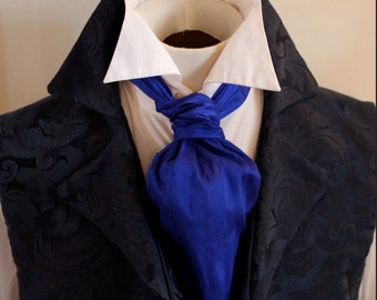Cobalt Royal Blue Ascot Tie Cravat Necktie Neckwear DUPIONI SILK