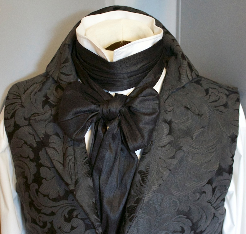 Extra LONG Noir Dupioni Soie 77 pouces REGENCY Brummel Victorian Ascot Tie Cravat image 1