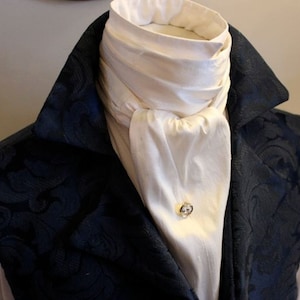 Extra LONG REGENCY Brummel Victorian Ascot Necktie Tie Cravat White Dupioni Silk image 2