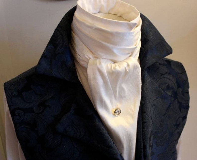 Extra LONG REGENCY Brummel Victorian Ascot Necktie Tie Cravat White Dupioni Silk image 2
