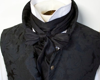 Extra Long REGENCY Tie Ascot Cravat Midnight Black Dupioni SILK