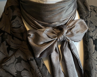 Extra LONG - REGENCY Brummel Victorian Ascot Tie Cravat - Charcoal Grey Dupioni Silk