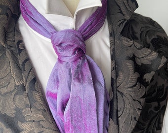 FORMAL Victorian Ascot Tie Cravat - Raspberry Purple Blue Dupioni SILK