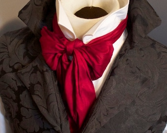 REGENCY Brummel Victorian Ascot Tie Cravat - Cranberry RED Dupioni Silk 3 inch width