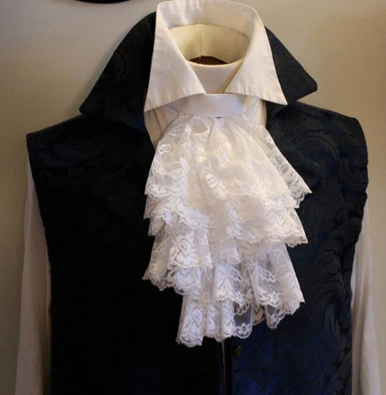 Fancy White JABOT Embroidered Lace Ascot Cravat Necktie Tie Etsy