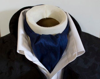 Bleu Marine DAY Cravat Victorian Ascot Tie Cravat - Dupioni SILK