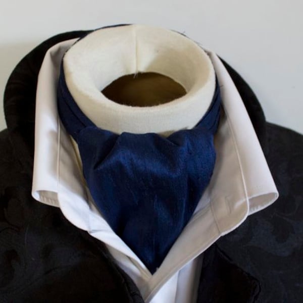 Navy Blue DAY Cravat Victorian Ascot Tie Cravat - Dupioni SILK