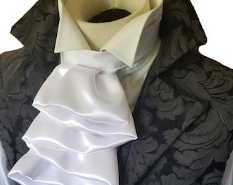 White Satin Regency Historic Victorian White JABOT Tie