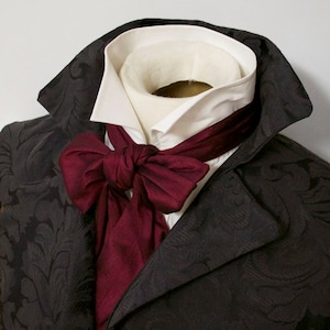 Slim REGENCY Brummel Victorian Ascot Tie Cravat - Maroon Wine Dupioni Silk