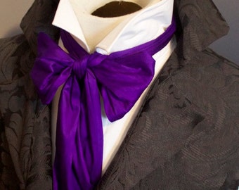 Slim REGENCY Brummel Victorian Ascot Tie Cravat - Royal Purple Soie Dupioni