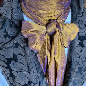 Gold Violet Dupioni Silk - Long Wide REGENCY Brummel Victorian Ascot Tie Cravat