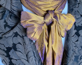 Gold Violet Dupioni Silk - Long Wide REGENCY Brummel Victorian Ascot Tie Cravat