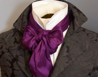 REGENCY Brummel Victorian Ascot Tie Cravat - Royal Purple Soie Dupioni