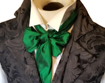 All lengths Emerald Regency Style Victorian Ascot Tie Cravat - Emerald Green Dupioni SILK