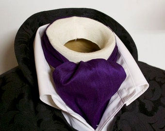 DAY Cravat Victorian Ascot Tie Cravat - Royal Purple Dupioni SILK