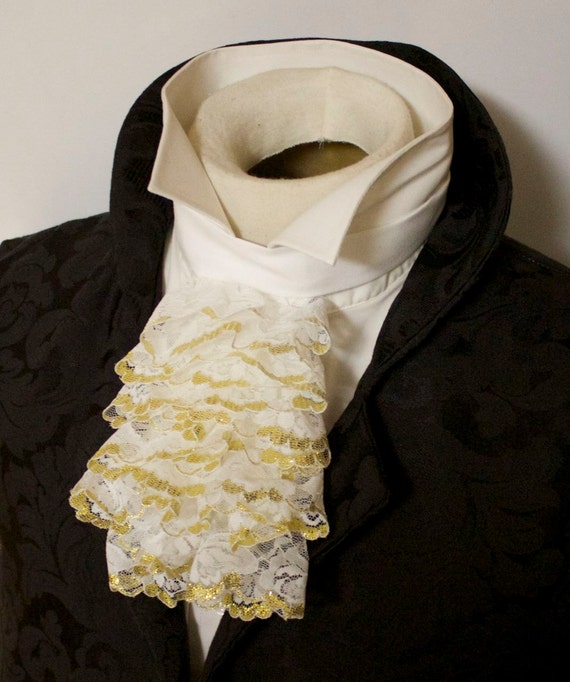 White and Metallic Gold Scalloped Lace JABOT Ascot Cravat | Etsy