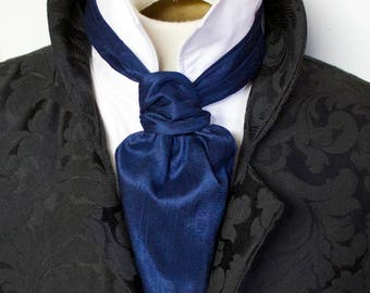 Navy Blue Dupioni Silk - FORMAL Brummel Victorian Ascot Tie Cravat