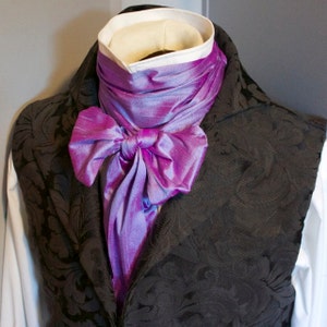 Lavender Blue Dupioni Silk - Long Wide REGENCY Brummel Victorian Ascot Tie Cravat