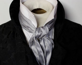 REGENCY Platinum Silver Dupioni Silk Brummel Victorian Ascot Tie Cravat