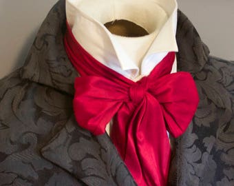 REGENCY Brummel Victorian Ascot Tie Cravat - Cranberry RED Dupioni Silk