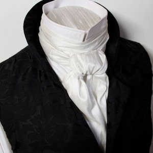 Extra LONG REGENCY Brummel Victorian Ascot Necktie Tie Cravat White Dupioni Silk image 1