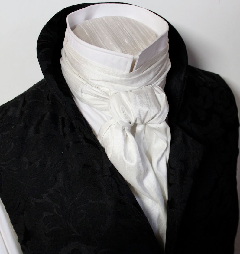 Extra LONG REGENCY Brummel Victorian Ascot Necktie Tie Cravat White Dupioni Silk image 1