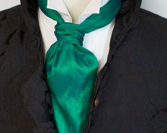 FORMELLE Victorienne Ascot Tie Cravat - Paon Sarcelle Vert Dupioni SOIE