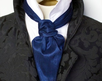 Formal Tie Ascot Cravat Navy Blue Dupioni SILK