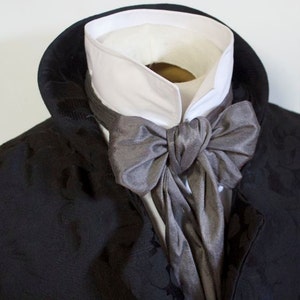 REGENCY Brummel Victorian Ascot Tie Cravat - Charcoal Grey Silk 4 inch width