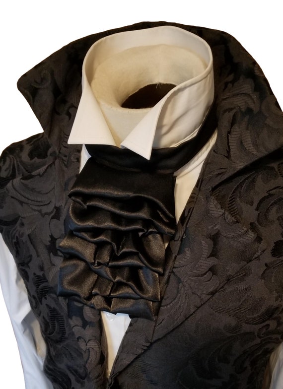 Black Satin Regency Historic Victorian White JABOT Tie Etsy