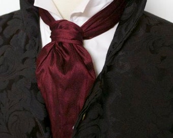 Victorian Mens Ties, Ascot, Cravat, Bow Tie, Necktie FORMAL Victorian Ascot Tie Cravat - Maroon Wine Dupioni SILK $26.00 AT vintagedancer.com