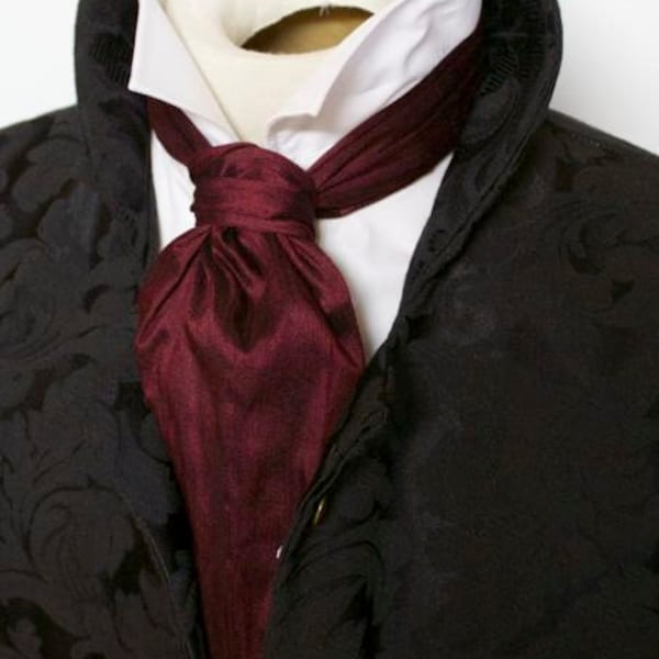 FORMAL Victorian Ascot Tie Cravat - Maroon Wine Dupioni SILK