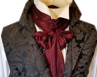 Extra LONG - Wine Silk REGENCY Brummel Victorian Ascot Necktie Tie Cravat Dupioni Silk