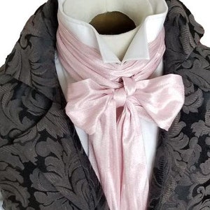 Extra LONG - Cherry Blossom Pink Silk REGENCY Brummel Victorian Ascot Necktie Tie Cravat Dupioni Silk