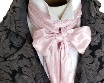 Extra LONG - Cherry Blossom Pink Silk REGENCY Brummel Victorian Ascot Necktie Tie Cravat Dupioni Silk