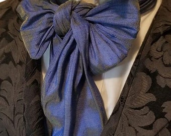 Blue Gold Dupioni Silk REGENCY Brummel Victorian Ascot Necktie Tie Cravat