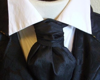 FORMAL Victorian Ascot Tie Cravat - Midnight Black Dupioni SILK