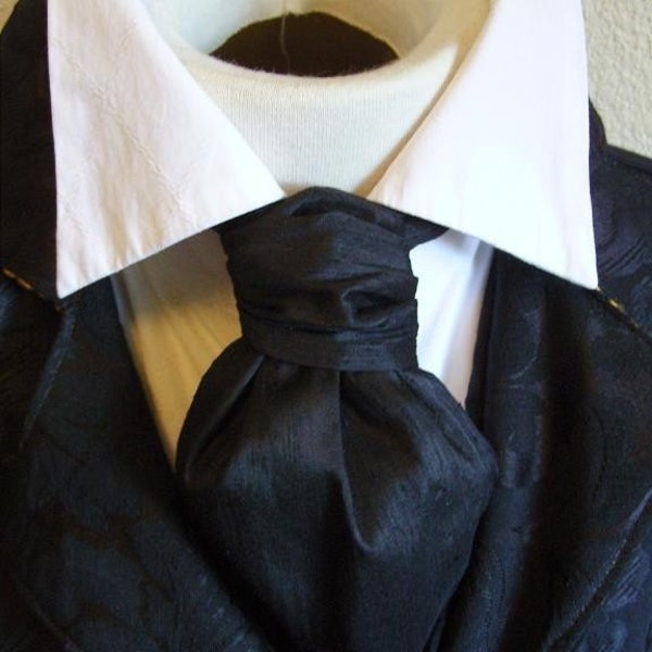 FORMAL Victorian Ascot Tie Cravat - Midnight Black Dupioni SILK