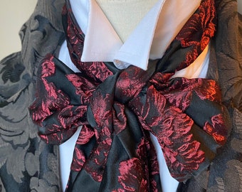 Ruby Red Rose 62 inch Satin Jacquard REGENCY Brummel Victorian Ascot Necktie Tie Cravat