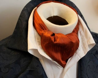 DAY Cravat Victorian Ascot Tie Cravat - Pumpkin Spice Orange Dupioni SILK