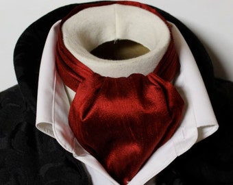 Deep Red Dupioni SILK - DAY Cravat Victorian Ascot Tie Cravat