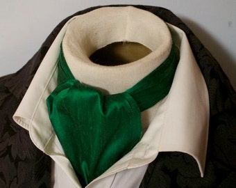 Emerald Green Dupioni SILK - DAY Cravat Victorian Ascot Tie Cravat