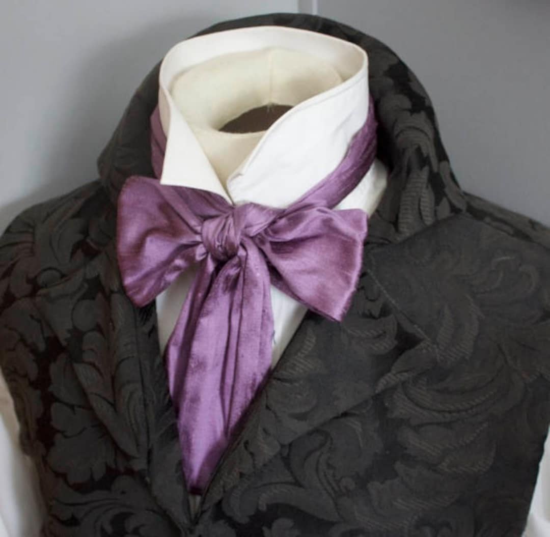Slim REGENCY Brummel Victorian Ascot Tie Cravat PLUM Purple Dupioni ...