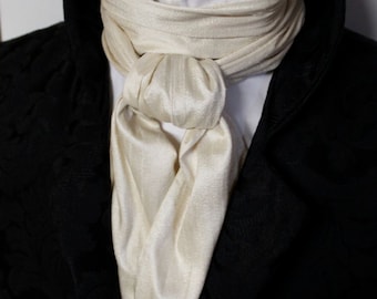 Long Cream REGENCY Brummel Victorian Ascot Tie Cravat - Dupioni Silk