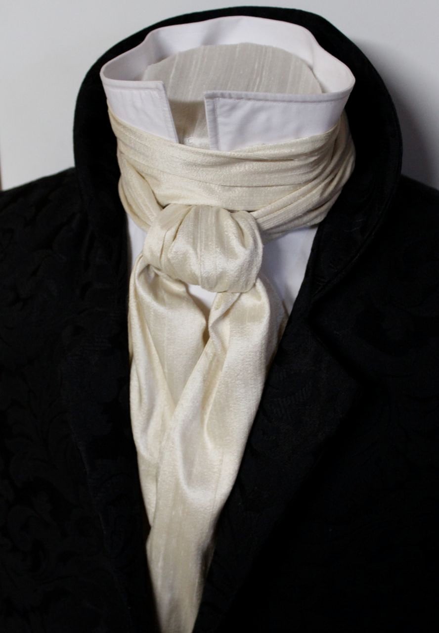 Monreale - Silk Ascot Cravat Tie - Champagne and Silver