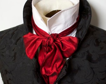 Deep RED Dupioni Silk 6 width REGENCY Brummel Victorian Ascot Tie Cravat